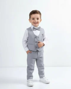 Svetlo sivi komplet sa prslukom za dečake