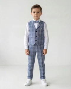 Plavi karirani komplet sa prslukom