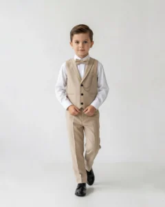 Bež komplet sa prslukom za bebe i dečake