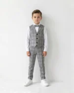 Sivi karirani komplet sa prslukom za bebe i dečake - Slika 2