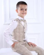 Bež karirani komplet sa prslukom za bebe i dečake - Slika 4