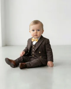 Braon odelo na pruge za bebe