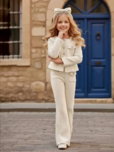 Beli biserni svečani komplet za devojčice