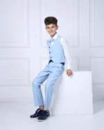 Karirani svetlo plavi komplet sa prslukom (kaoso kopčanje) - Slika 2